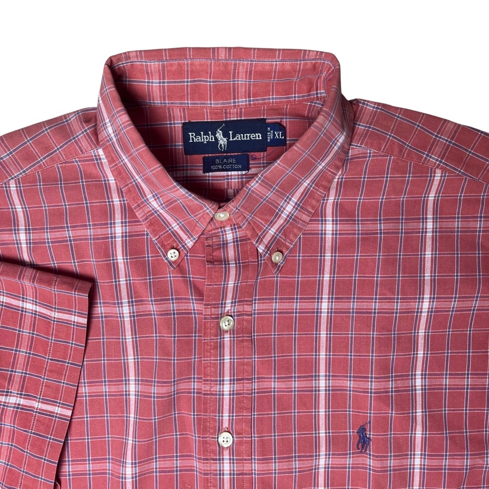 Polo Ralph Lauren Button Down Mens XL Red Plaid Blaire Short Sleeve Cotton Shirt